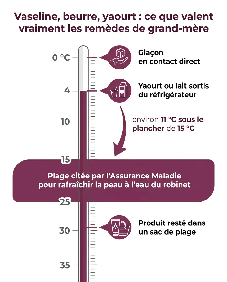Échelle des températures : où se situent le glaçon, le yaourt et la plage de 15 à 25 °C
