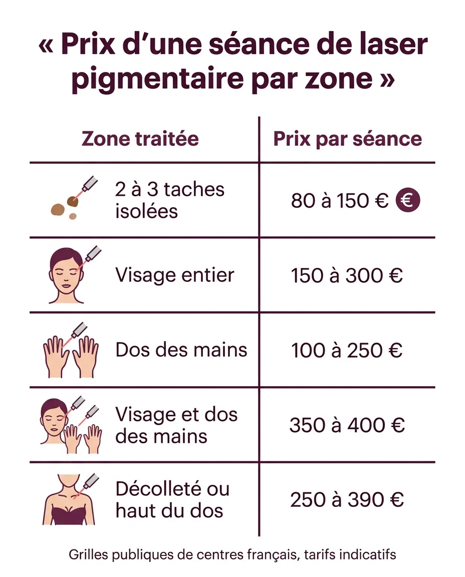 Fourchettes de prix par séance selon la zone traitée