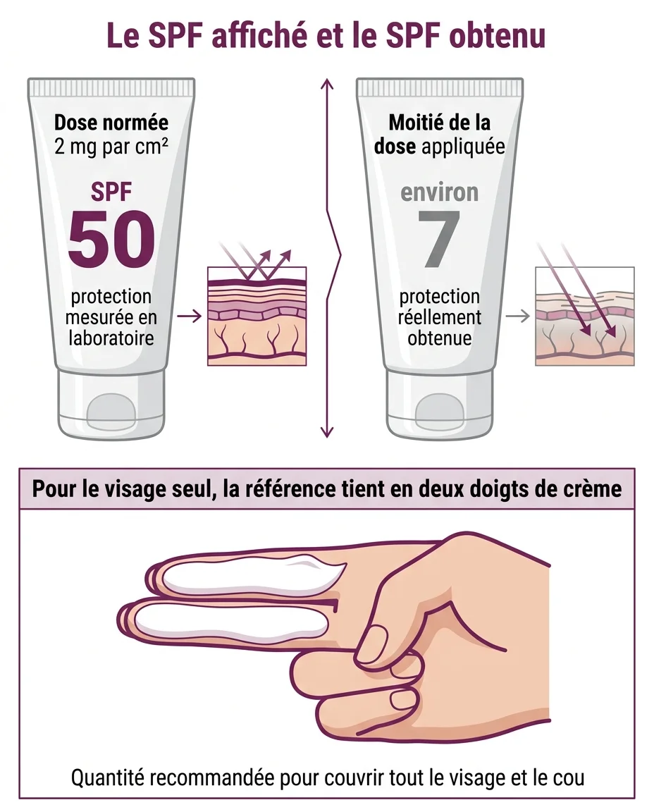 La quantité appliquée détermine la protection réellement obtenue, bien plus que le chiffre du tube