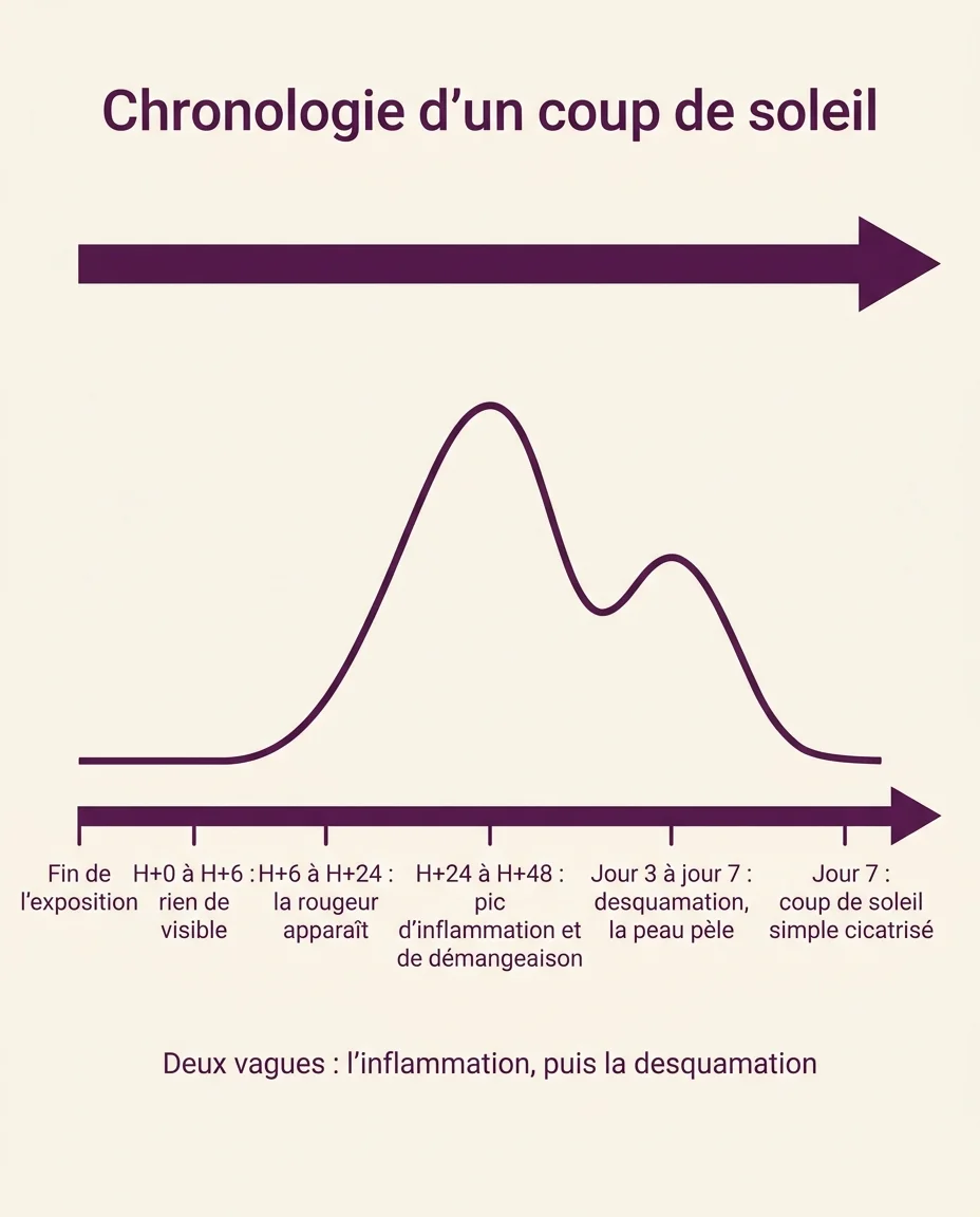 Les deux vagues de démangeaison d'un coup de soleil, de la 6e heure au 7e jour