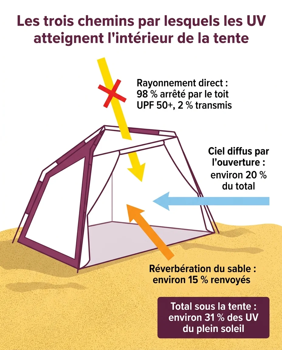 Les trois chemins par lesquels les UV atteignent l'intérieur de la tente