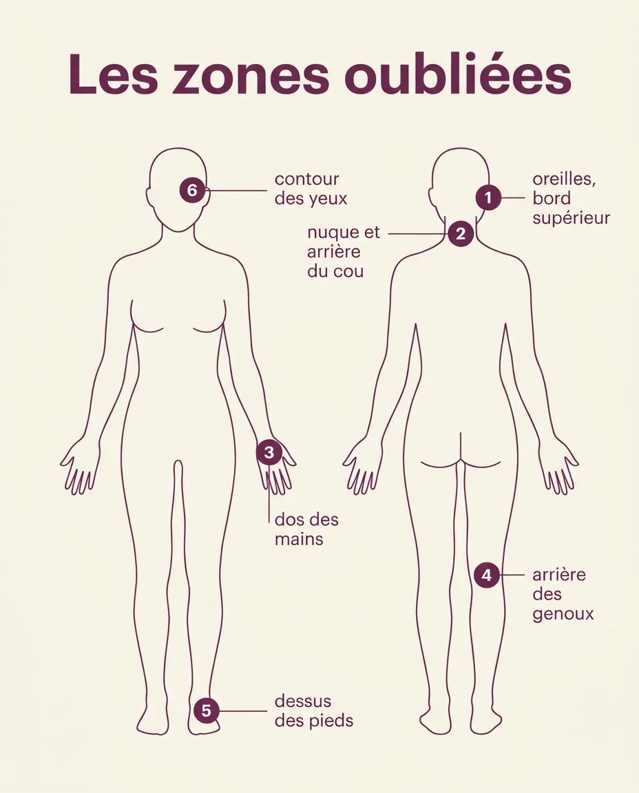 Les zones le plus souvent oubliées à l'application