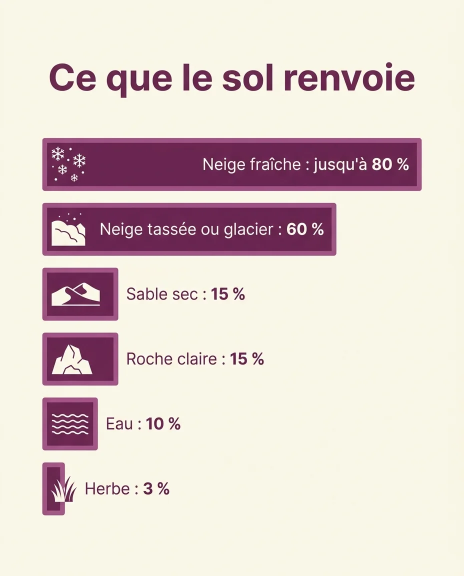 Part des ultraviolets renvoyée par chaque type de sol
