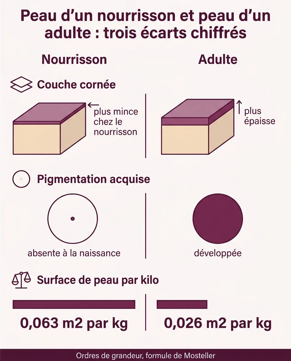 Peau d'un nourrisson et peau d'un adulte : trois écarts chiffrés