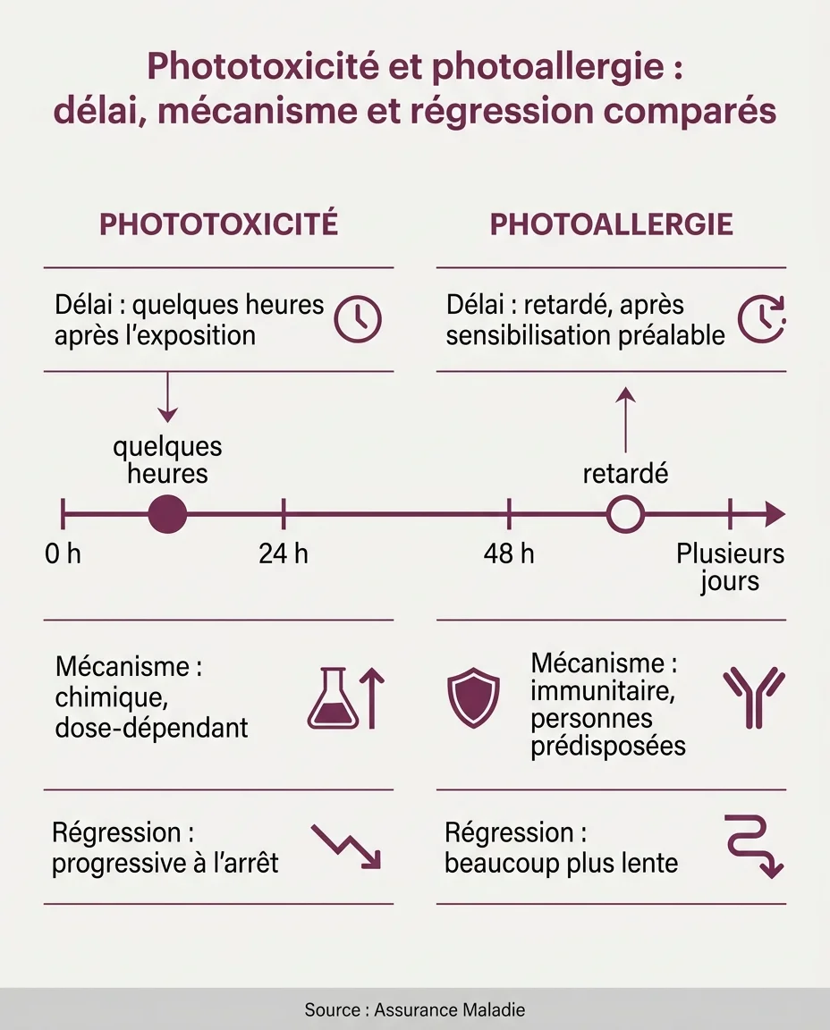 Phototoxicité et photoallergie : délai, mécanisme et régression comparés