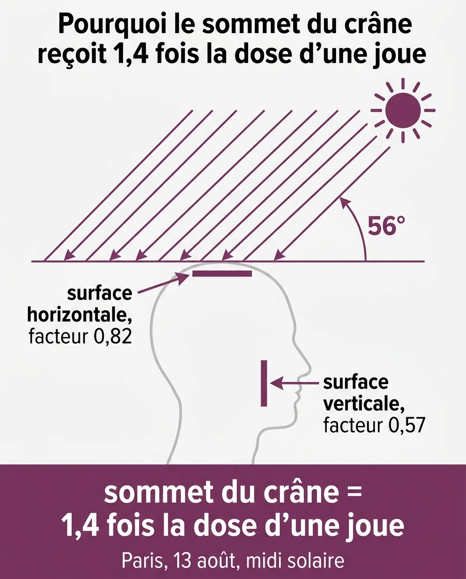 Pourquoi le sommet du crâne reçoit 1,4 fois la dose d'une joue