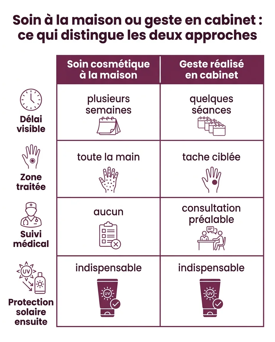 Soin à la maison ou geste en cabinet : ce qui distingue les deux approches
